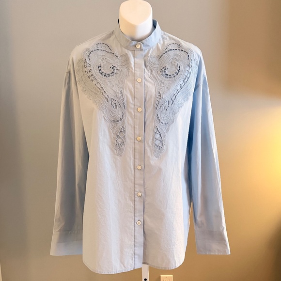 RAG & BONE Beautiful Soft Blue Embroidered Button Down Shirt Sz M NEW $248!! - Picture 6 of 8